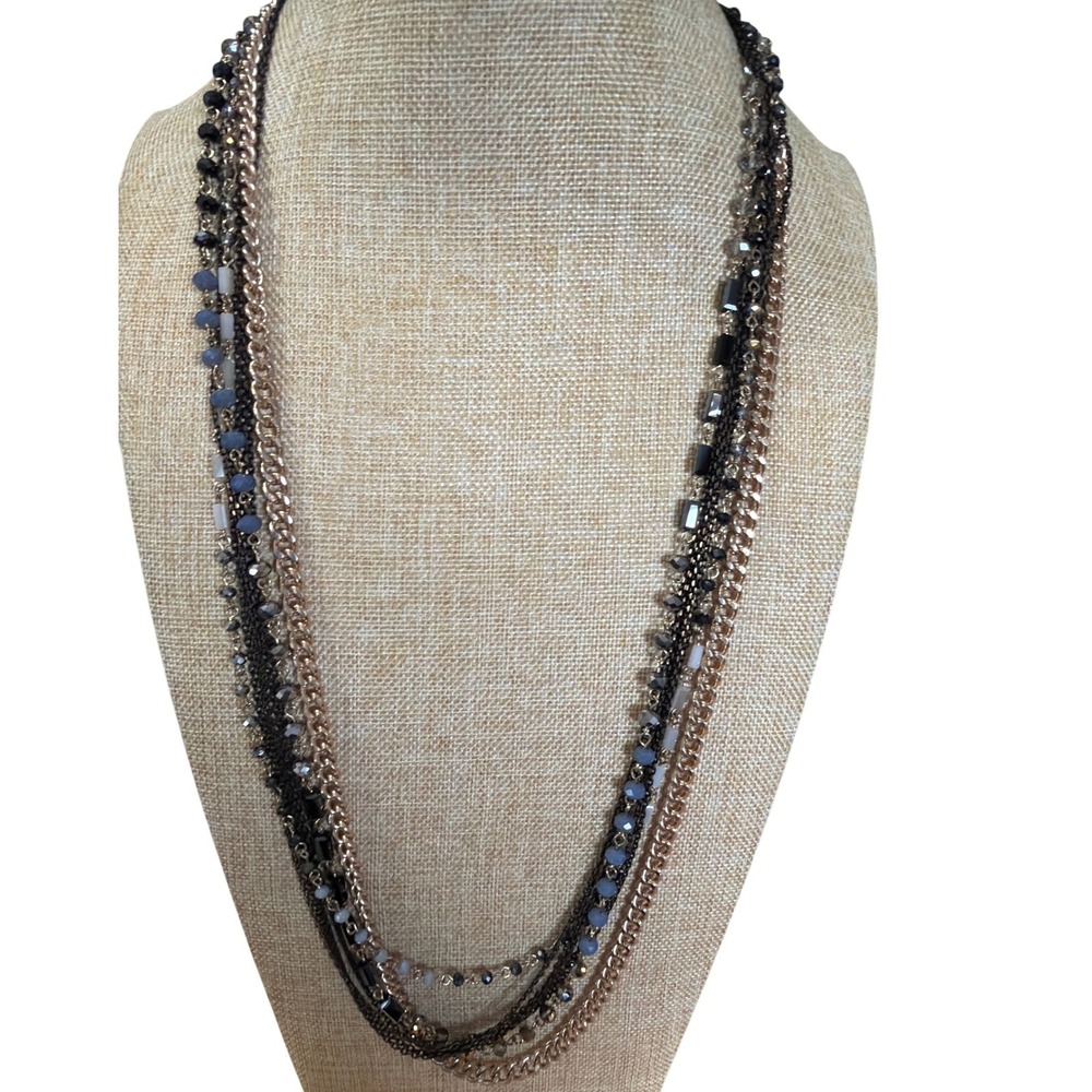 Multi Strand Statement Necklace Gold Gunmetal Beaded Layered Express Chic